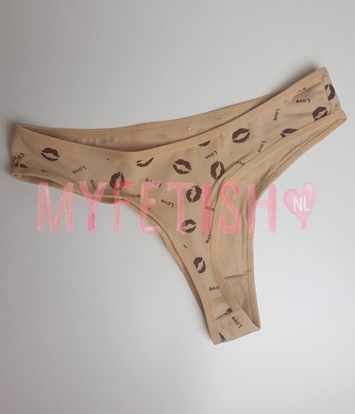 Gedragen string katoen zandkleur - kiss love - Afbeelding 2